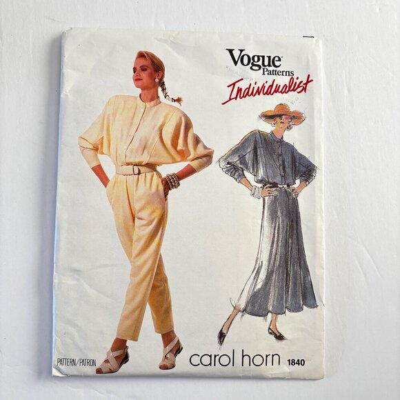 Vtg Vogue Sewing Pattern Jumpsuit Flare Dress Size 16 Carol Horn Dolman 1840 80s - Picture 1 of 4